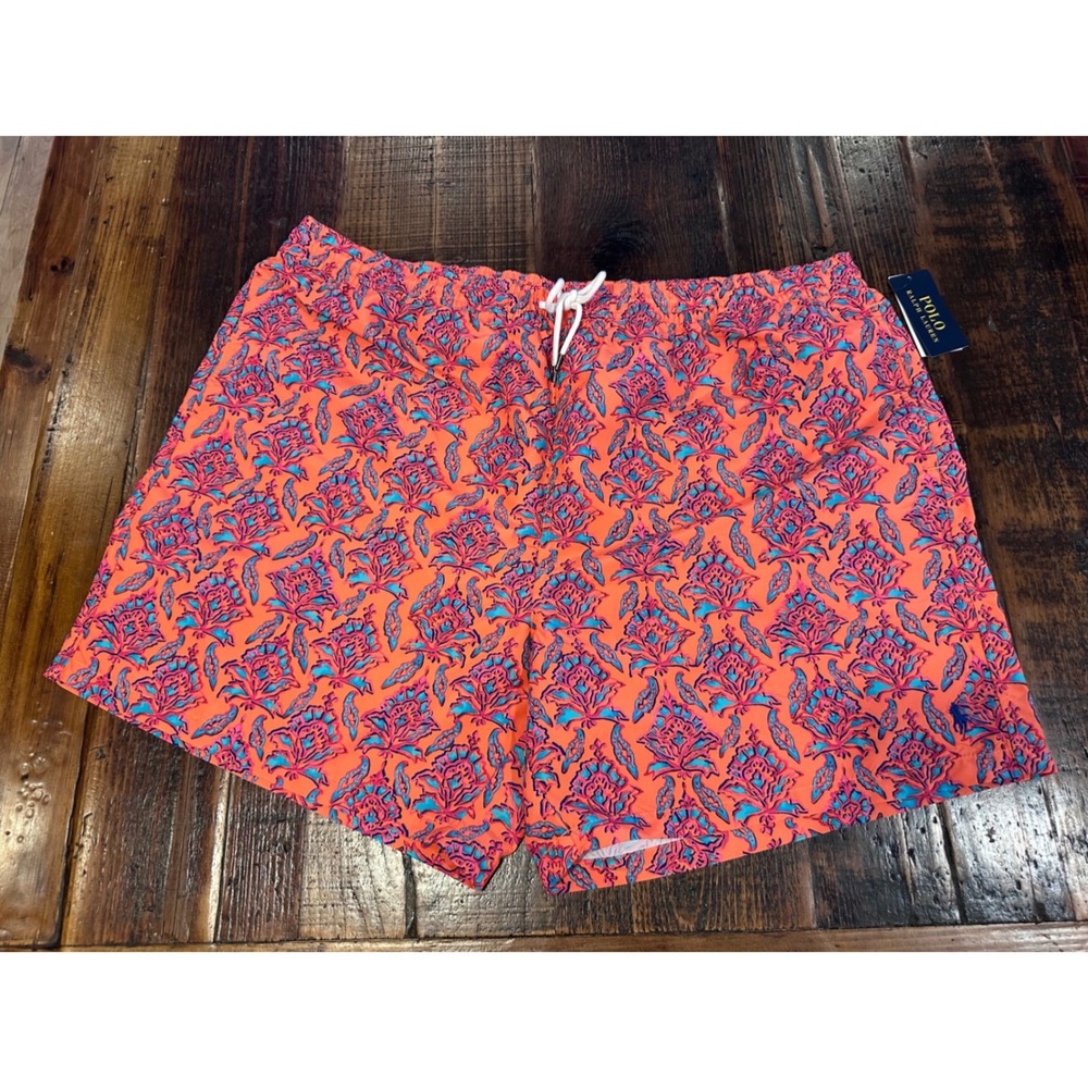 Polo Ralph Lauren Mens Paisley Swim Trunks Orange Teal 3XB NWT 711890539001
